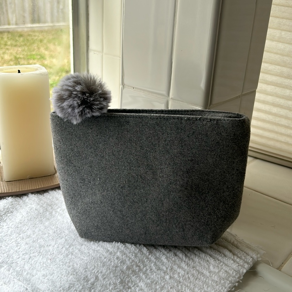 Gray cosmetic pouch